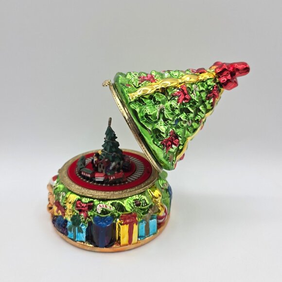 Vintage Mr. Christmas Tree Presents Hinged Music Box Rotating Train Inside Video - Picture 11 of 13